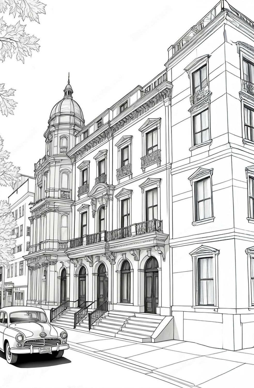 Värityskuva - väritystaulu - historiallinen katu