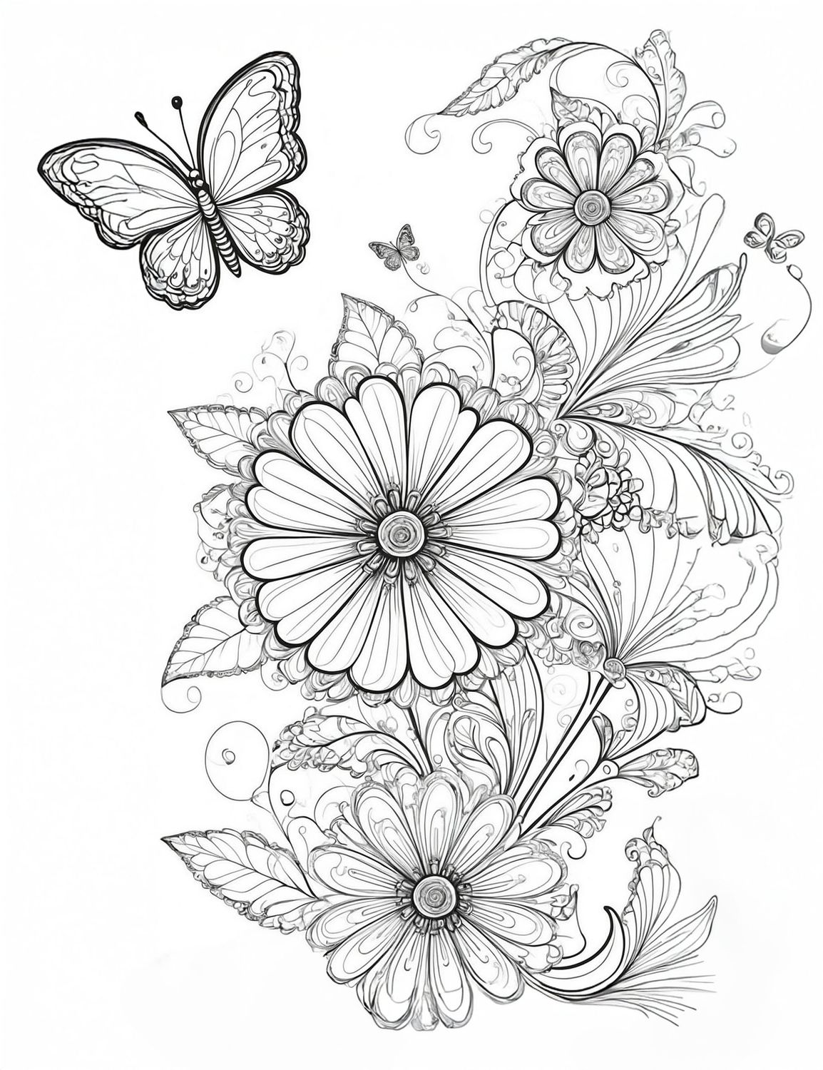 Värityskuva - väritystaulu - perhoset &amp; kukat