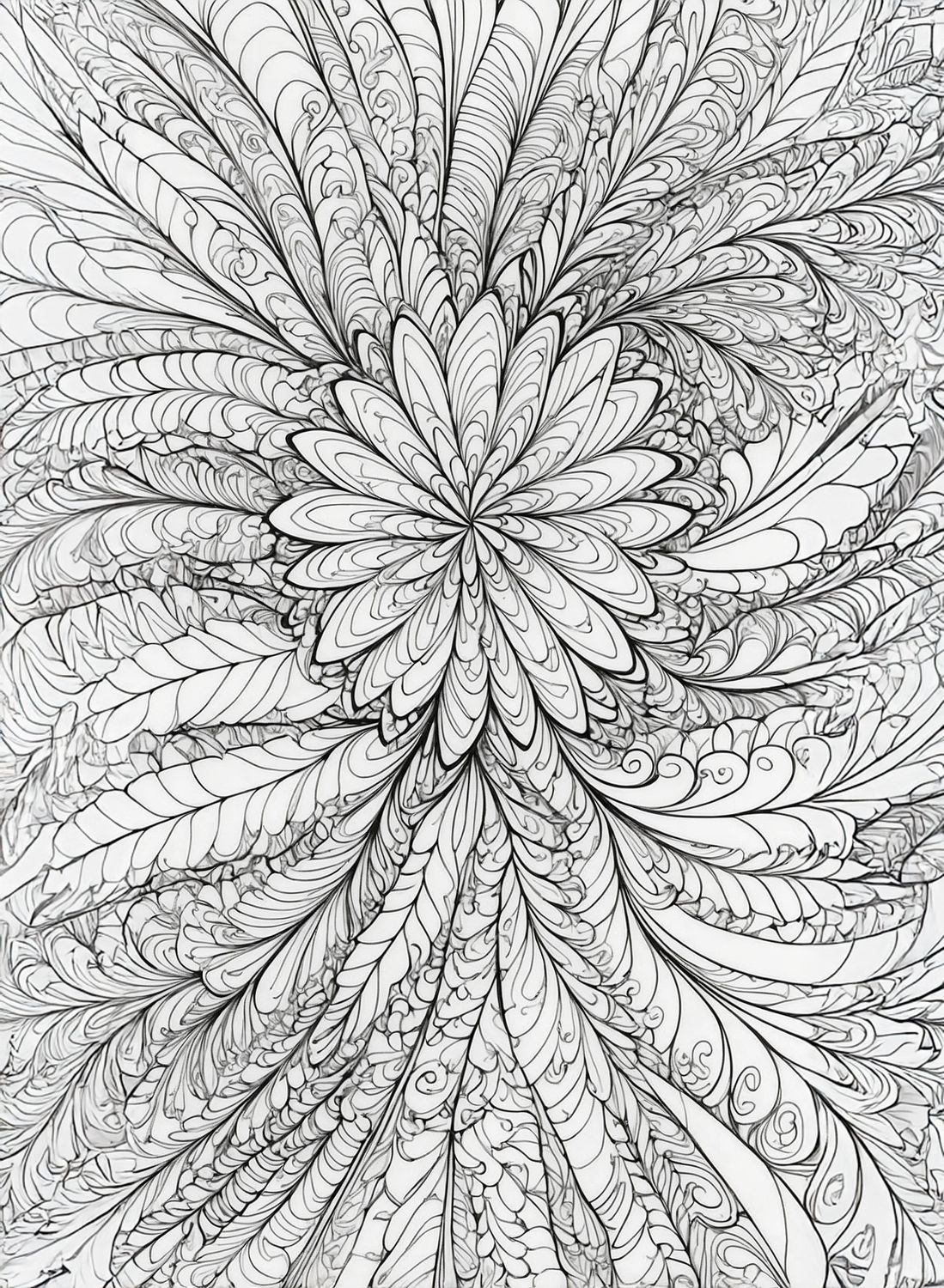 Värityskuva - väritystaulu - fraktaali kukka