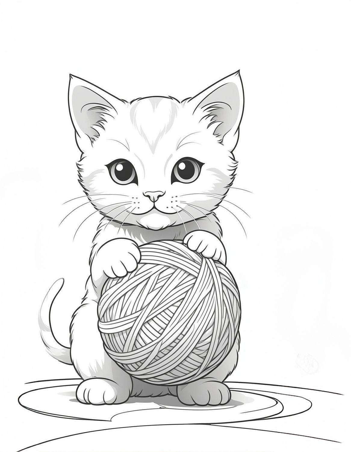 Värityskuva - väritystaulu - Kissa ja lankakerä