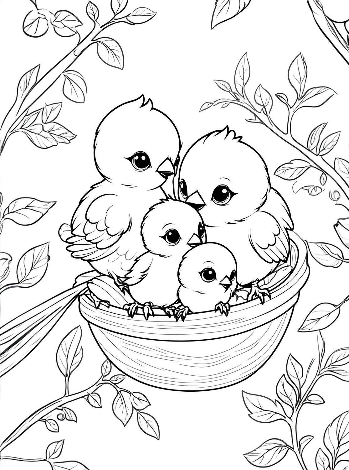 Värityskuva - väritystaulu - Linnut pesässä