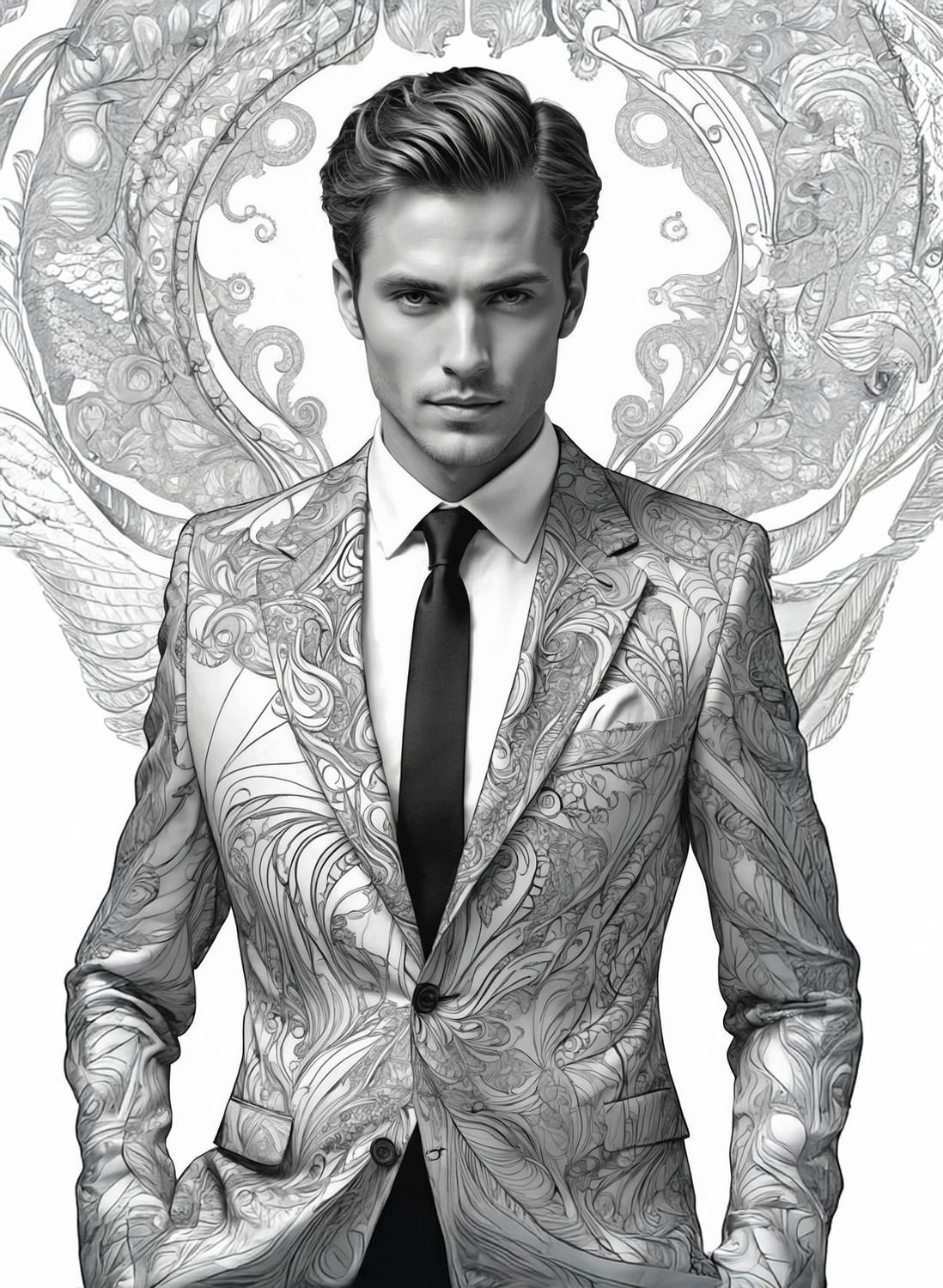 Värityskuva - väritystaulu - Tyylikäs mies harmaasävyinen