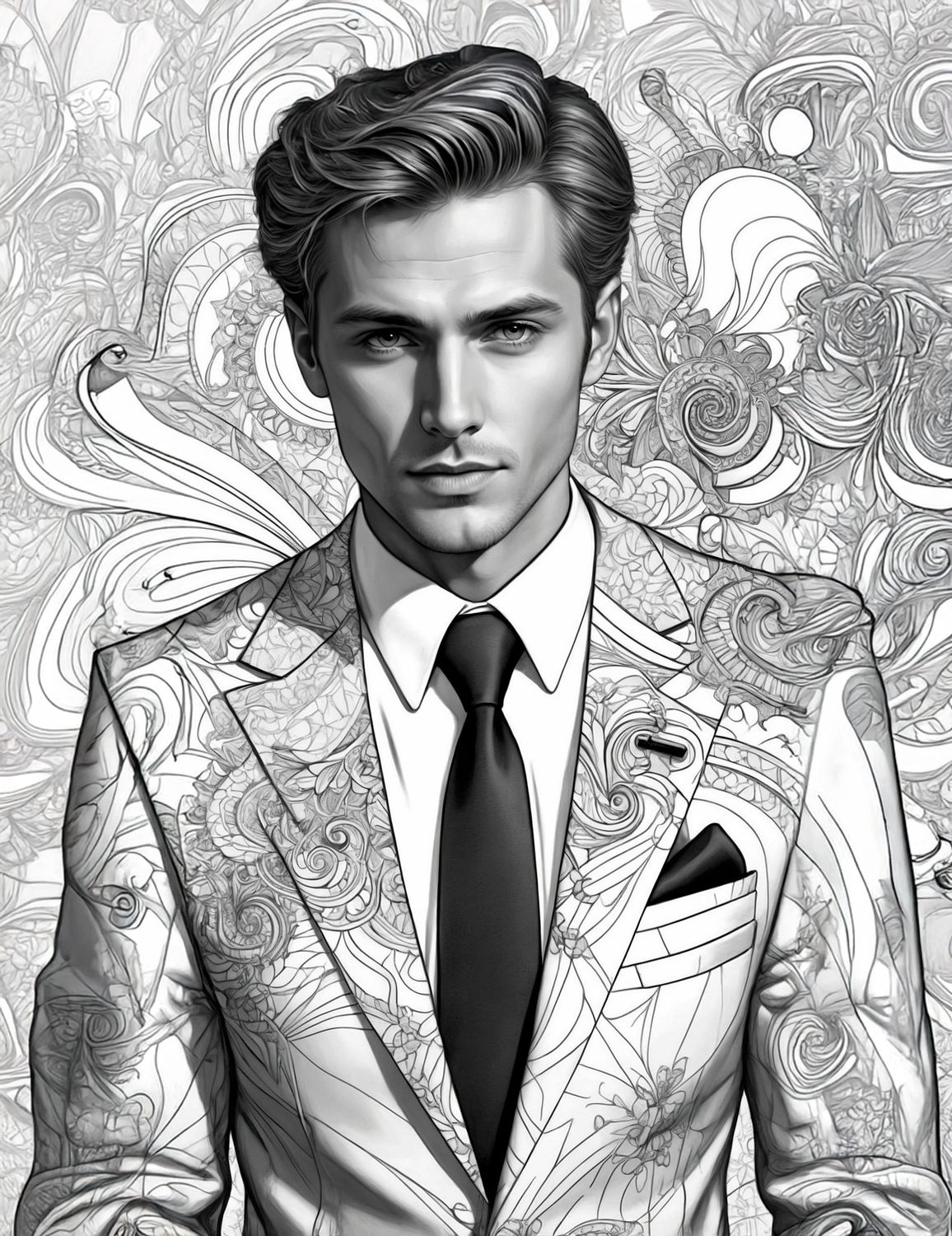 Värityskuva - väritystaulu - Tyylikäs mies harmaasävyinen