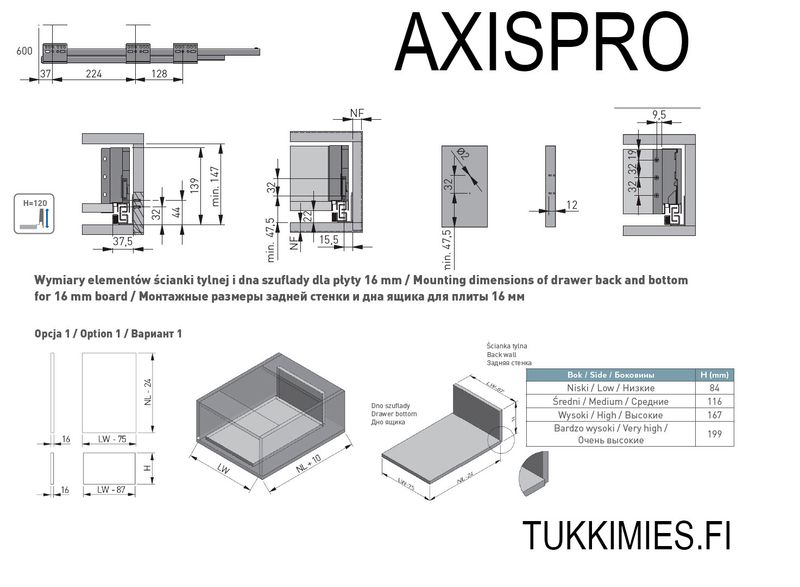 600mm pitkä hidastinlaatikko AXISPRO - K116mm