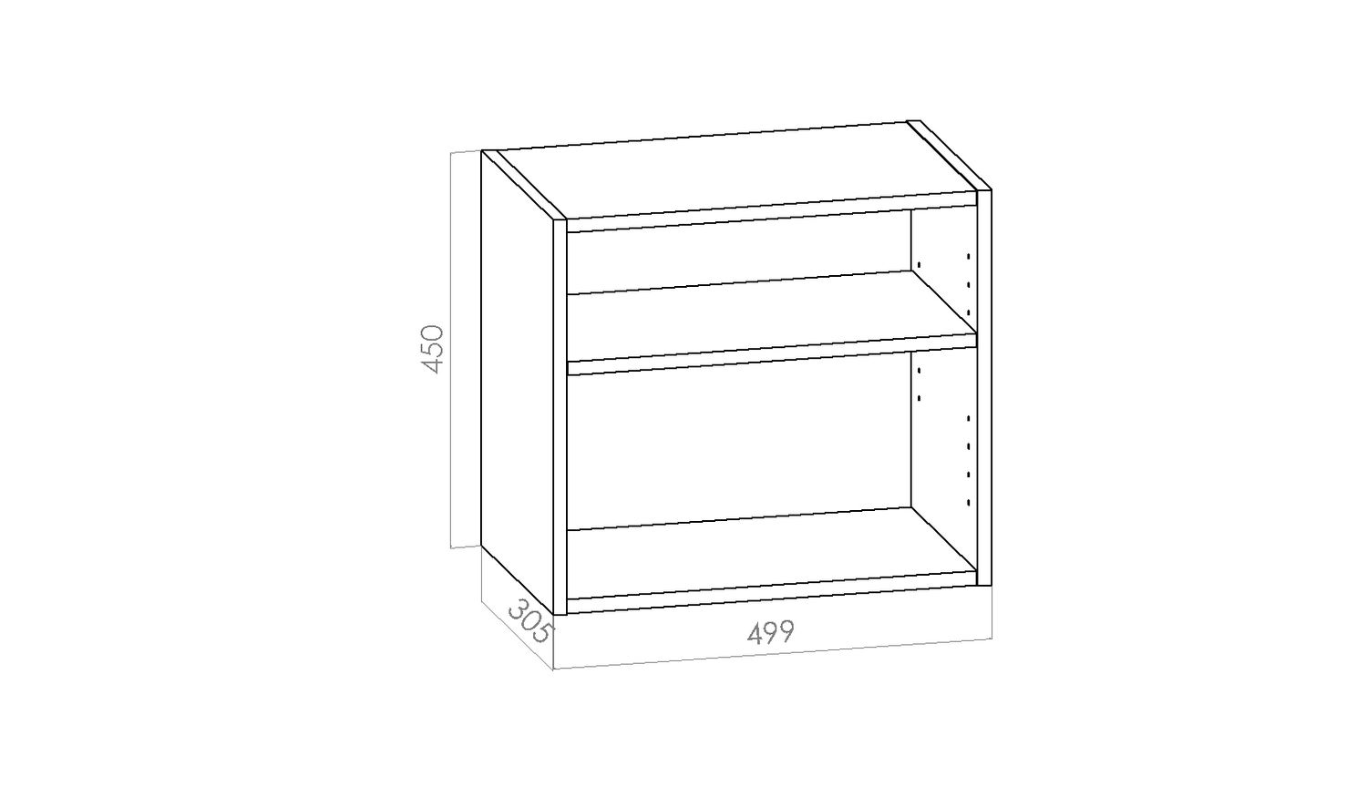 Kalusterunko - matala yläkaappi leveys 500mm / K450mm / S305mm