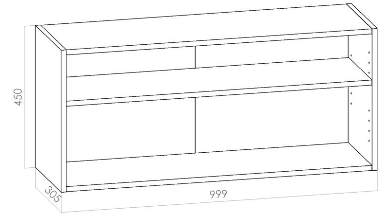 Kalusterunko - matala yläkaappi leveys 1000mm / K450mm / S305mm