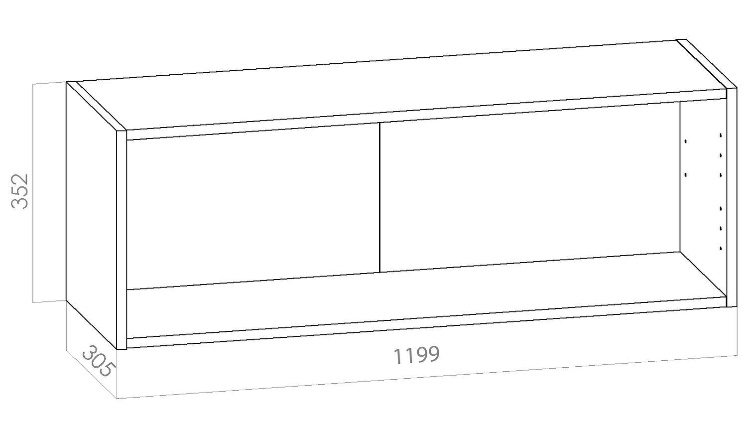 Kalusterunko - matala yläkaappi leveys 1200mm / K352mm / S305mm