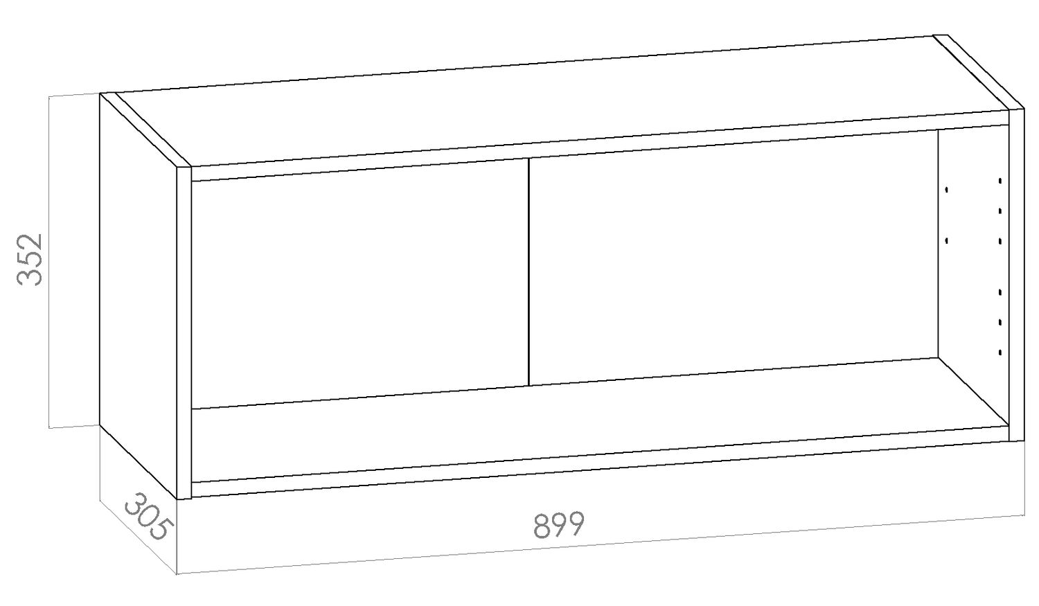Kalusterunko - matala yläkaappi leveys 900mm / K352mm / S305mm