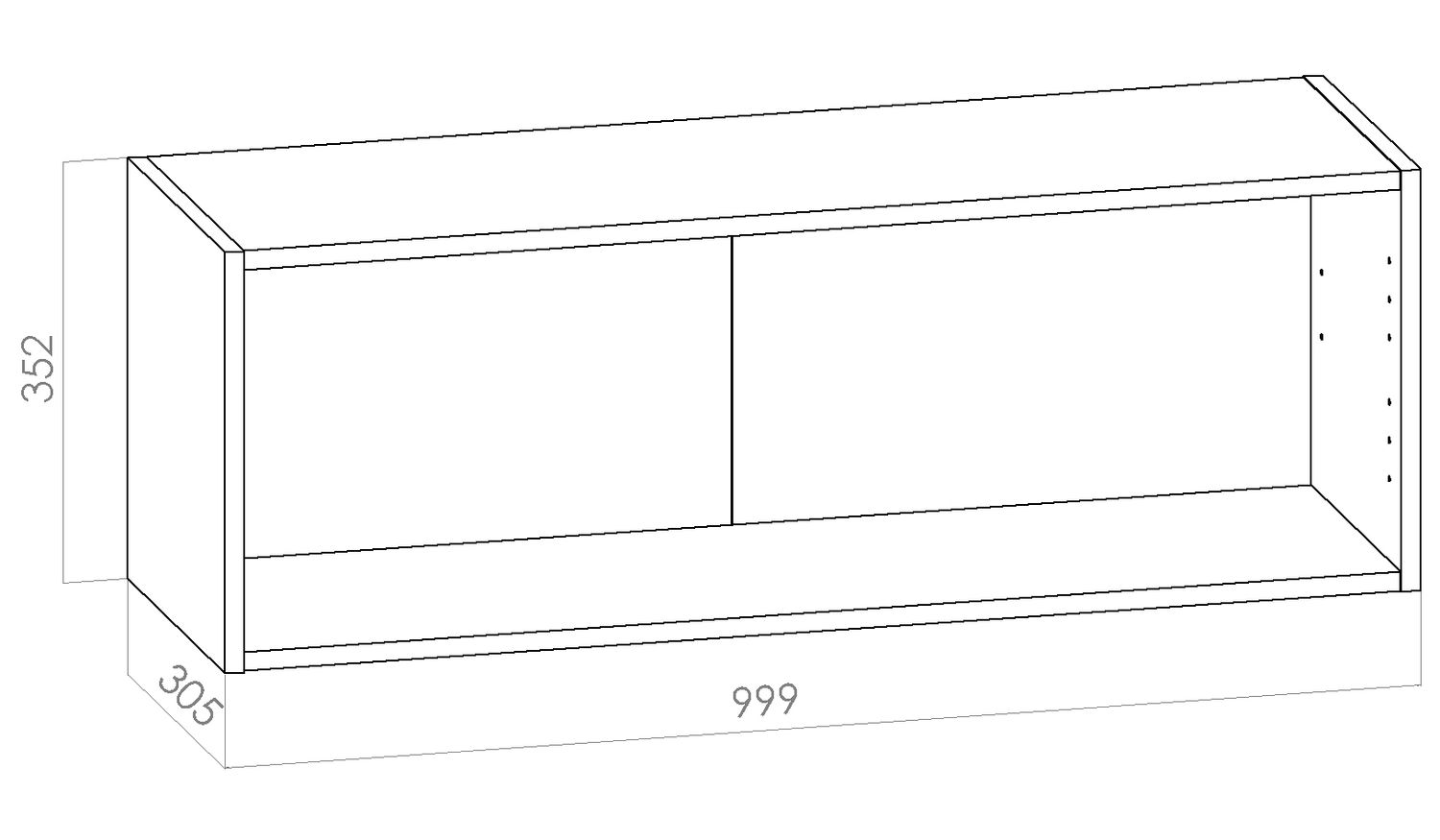Kalusterunko - matala yläkaappi leveys 1000mm / K352mm / S305mm