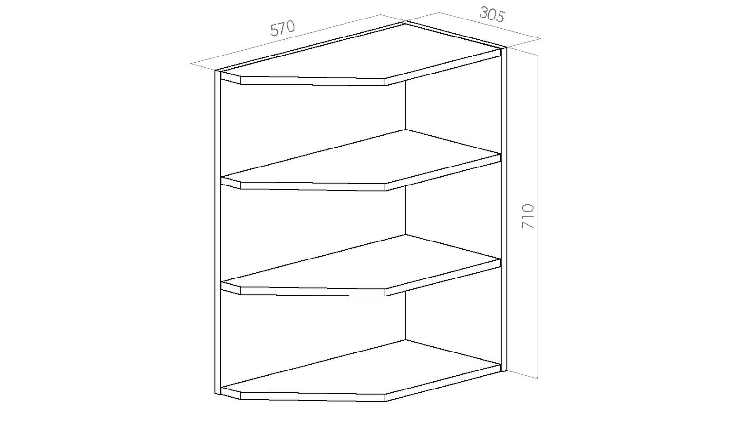 Alapäätyhyllykkö - Leveys 305mm / K710mm / S570mm