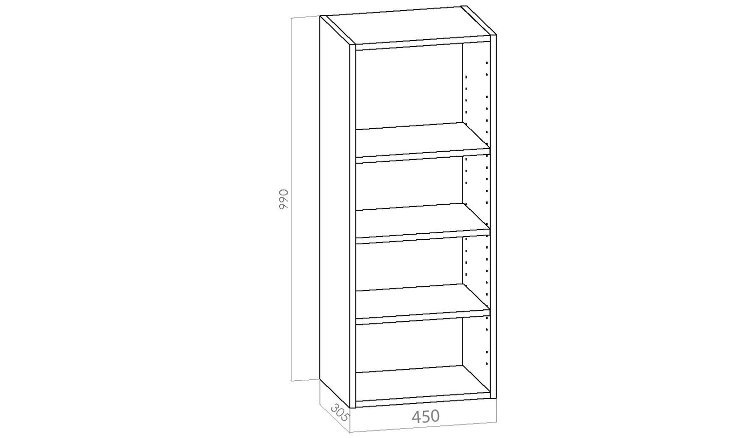 Kalusterunko - Yläkaappi leveys 450mm / K990mm / S305mm
