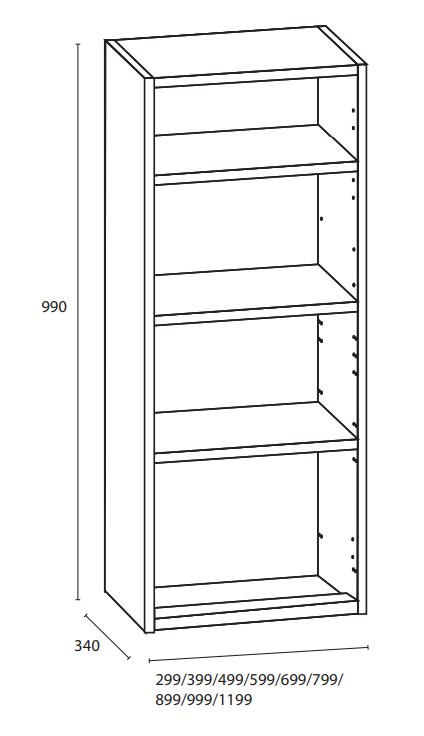 Kalusterunko - Yläkaappi leveys 300mm / K990mm / S340mm - kosteuden kestävä