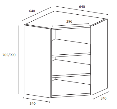 Sisäyläkulmakaappi / nurkkakaappi - 705x640x640x340mm Sisäyläkulmakaappi / nurkkakaappi - 705x640x640x340mm