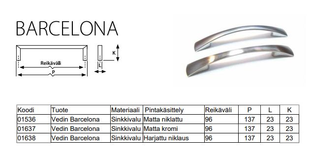 Kaarivedin BARCELONA - 96mm - kolme eri väriä