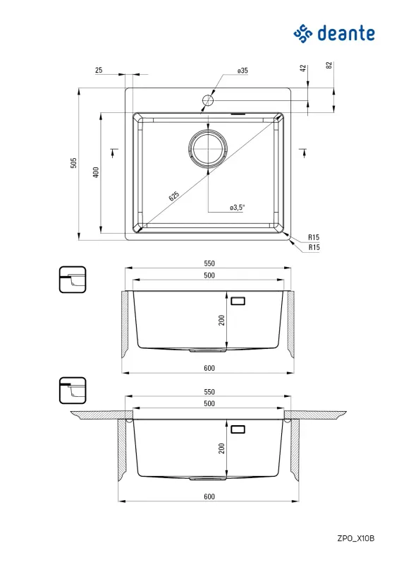 Olfato 600 keittiöallas 505x550 mm – syvä RST - Pronssi