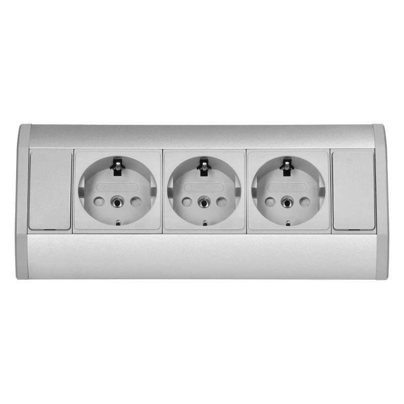 Kalustepistorasia 3x Schuko pistoke, harmaa-hopea