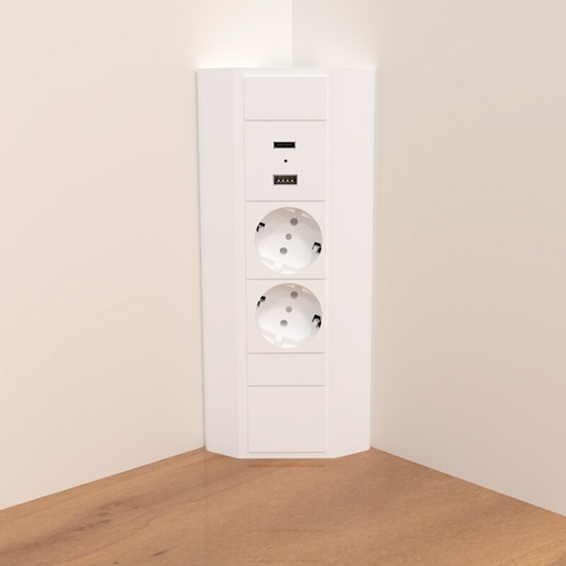 SOLINA CORNER USB A&amp;C - kulmapistorasia - valkoinen