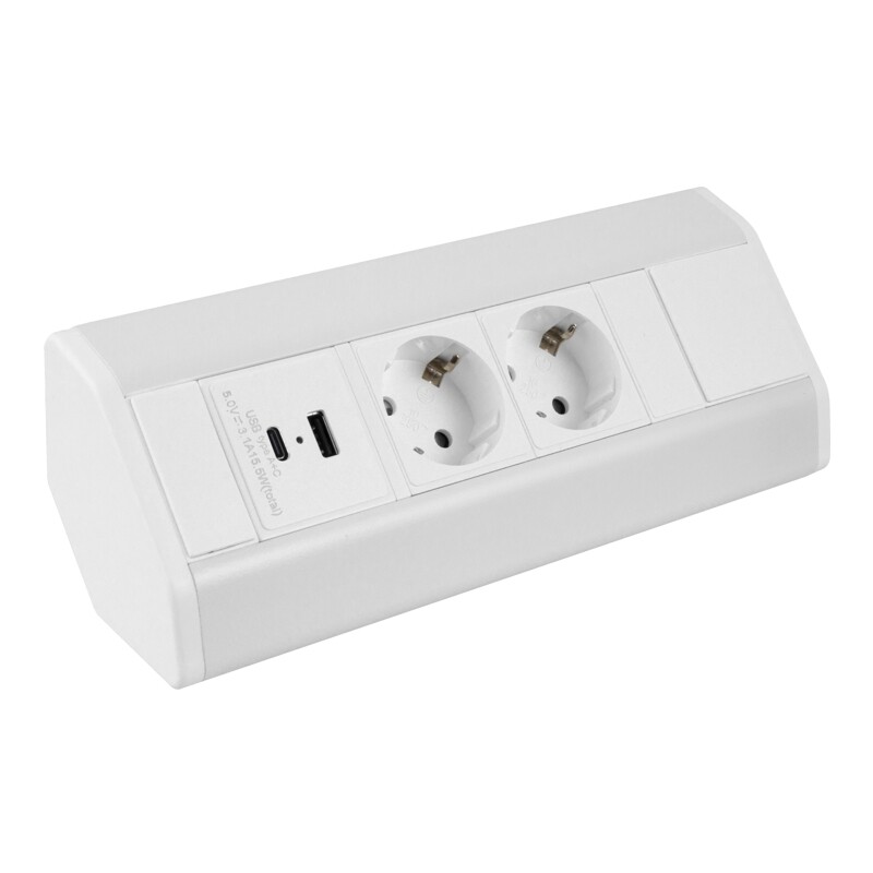 SOLINA CORNER USB A&amp;C - kulmapistorasia - valkoinen