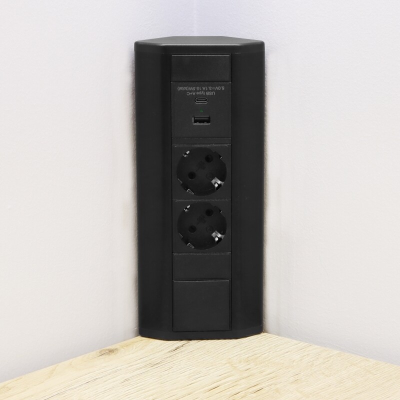 SOLINA CORNER 1 BLACK -USB A&amp;C - kulmapistorasia
