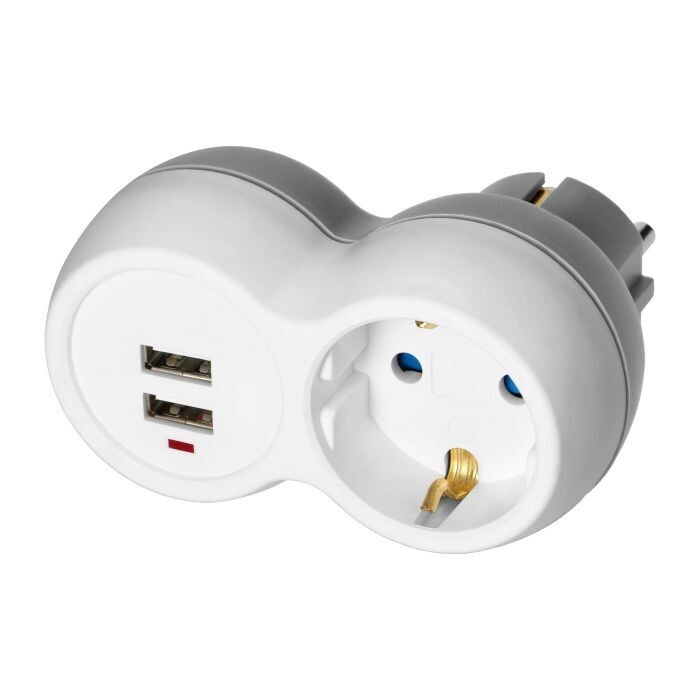 Pistorasian jakaja 1x Schuko ja 2xUSB A - valkoinen/harmaa