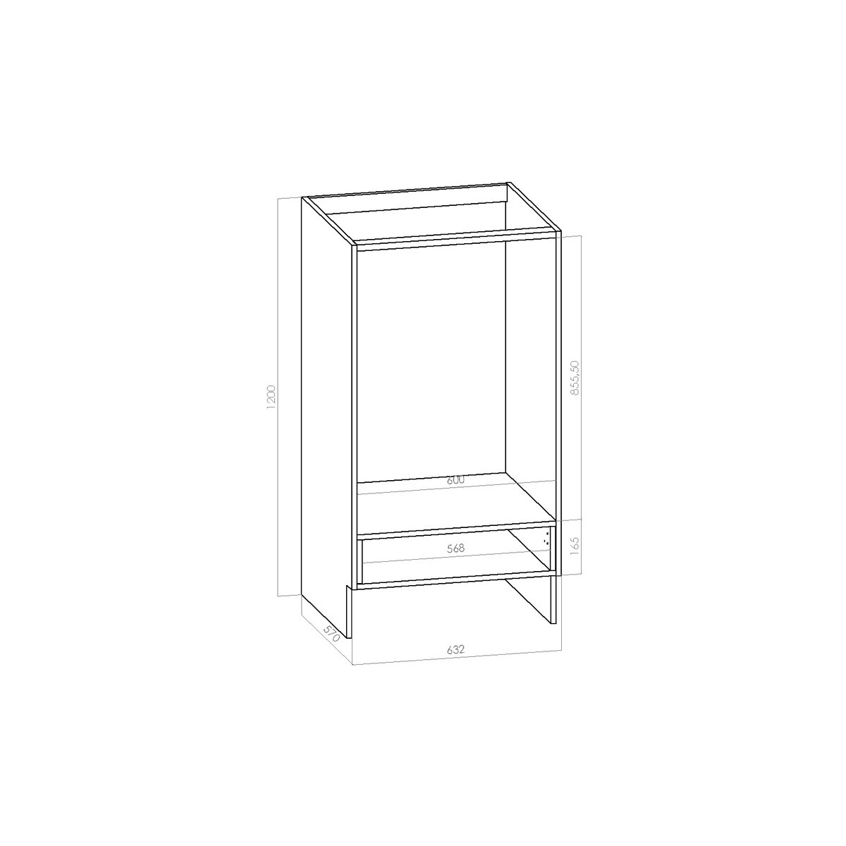 Astianpesukoneen kalusterunko/komero 63.2 cm (632 mm) | kotimainen kosteudenkestävä – K1200 x S570 mm