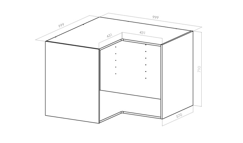 Kalusterunko - Alakulmakaappi - 1000x1000mm / K710mm / S570mm - kosteudenkestävä