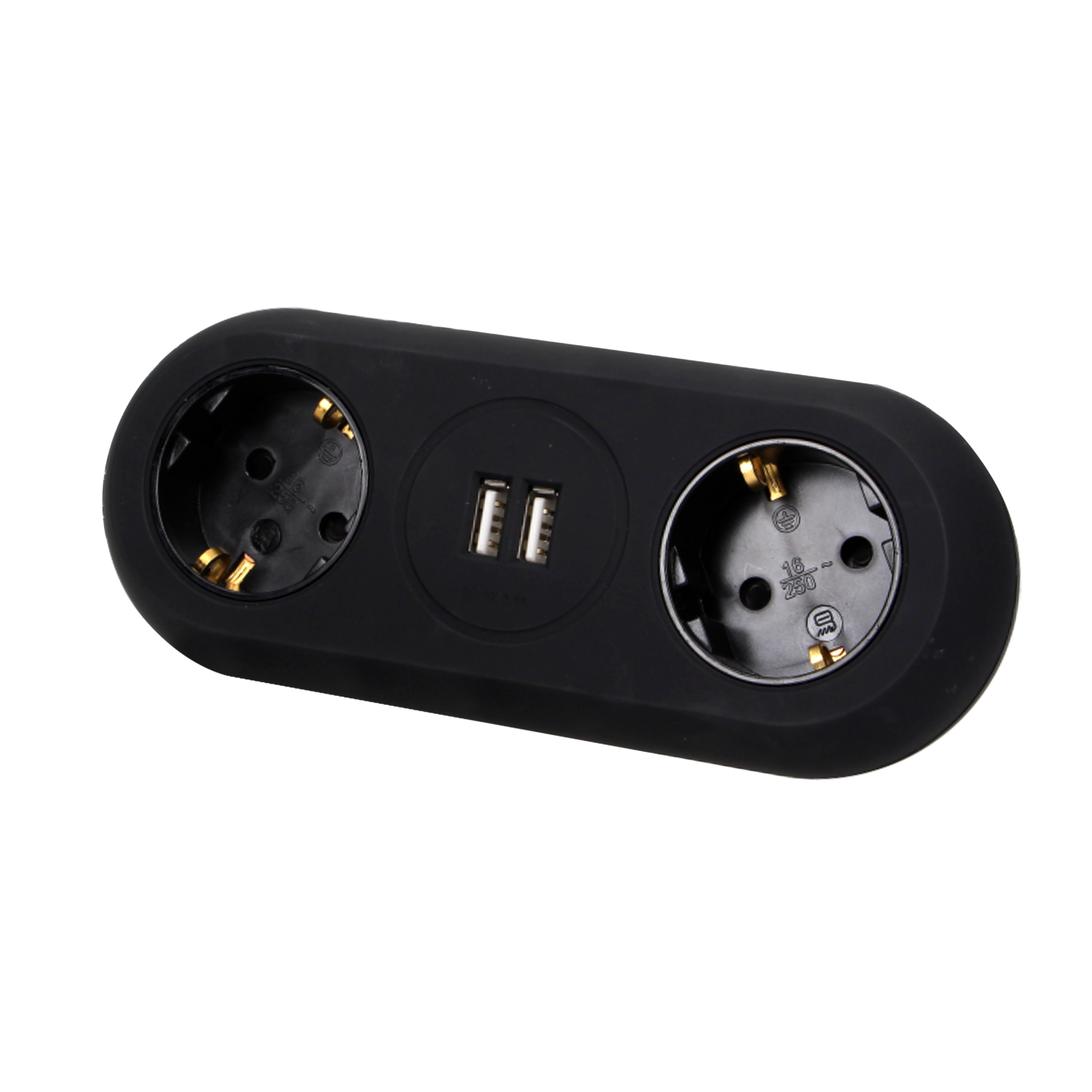 Pöytään kiinnitettävä pistorasia - 2xpistoke + 2xUSB A - musta