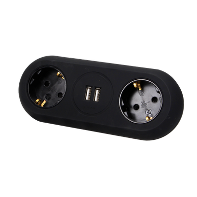 Pöytään kiinnitettävä pistorasia - 2xpistoke + 2xUSB A - musta