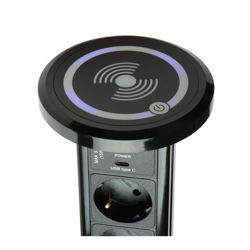 SOLINA TOUCH 3 - Moottoroitu pistorasia induktio latauksella - USB A&amp;C - Musta