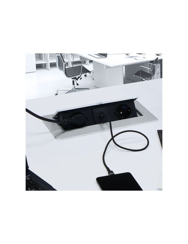 SOLINA SWING USB A&amp;C + 2x schuko - Tasoon upotettava rasia - Harmaa