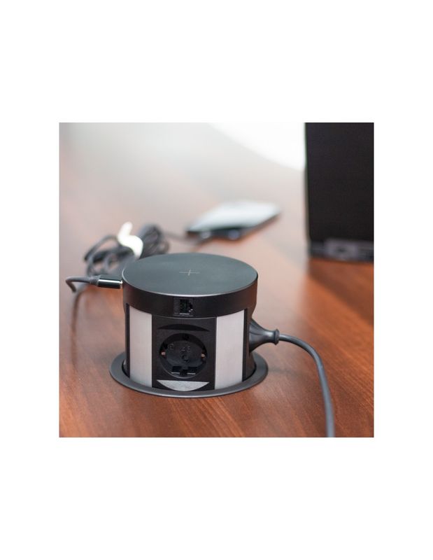 SOLINA RING SUPER -pistorasia, 2xUSB A&amp;C + 4xpistoke + 2xRJ-45 + LANGATON LATAUS - Musta/harmaa
