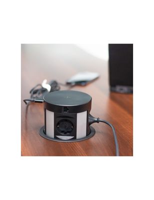 SOLINA RING SUPER -pistorasia, 2xUSB A&amp;C + 4xpistoke + 2xRJ-45 + LANGATON LATAUS - Musta/harmaa