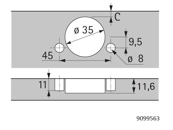 Hettich Sensys 165° päätysarana hidastimella - CLIPFIX pika kiinnitys 45mm
