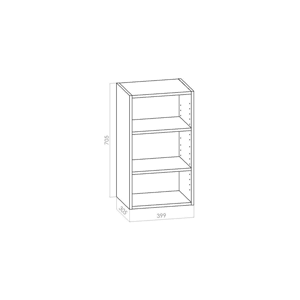 Valmiskaappi sormiuraovella, valkoinen - L400/K705/S305mm