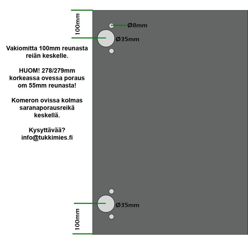 Kalusteoven vakiosaranaporauksen mitoitus
