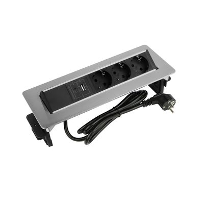 FLIX BOX upotettava kalustepistorasia - harjattu teräs