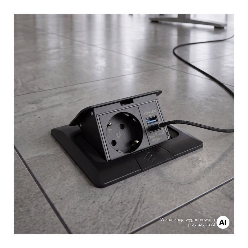FLOOR BOX lattiapistorasia - tekniset tiedot ja USB-lataustehot
