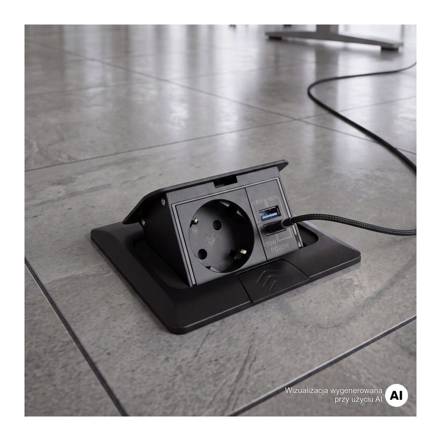 FLOOR BOX lattiapistorasia - tekniset tiedot ja USB-lataustehot