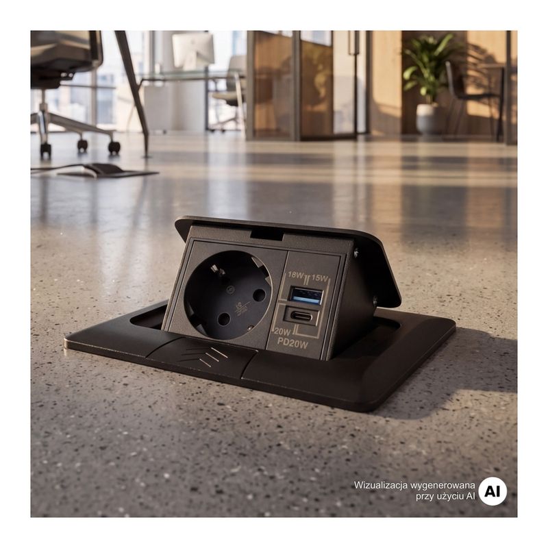 FLOOR BOX lattiapistorasia - suljettuna toimiston lattiassa