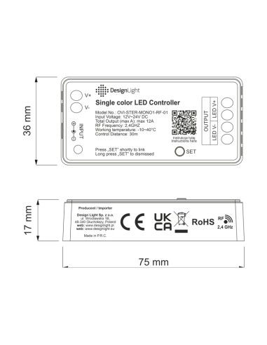 OVI RF MONO LED-ohjain 12 ja 24 voltin LED-valaistukselle – lisäkuva 1