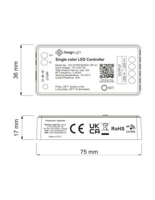 OVI RF MONO LED-ohjain 12 ja 24 voltin LED-valaistukselle – lisäkuva 1