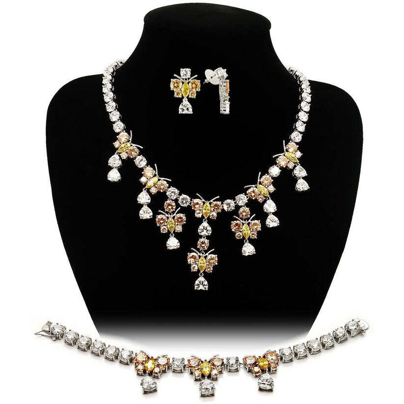 EU - LO1453 - Rhodium Brass Jewelry Sets with AAA Grade CZ in Multi Color