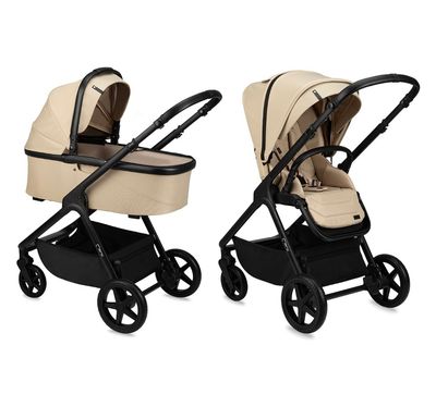 MoMi GISELLE Poussette combinée 2en1 - Poussette citadine pliante et nacelle - Jusqu&#39;à 22 kg - Kit d&#39;accessoires et Sac - Beige