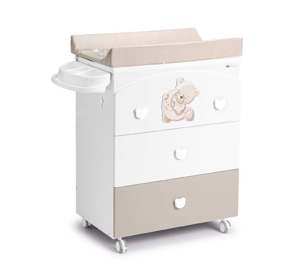 Table à langer, baignoire bébé et commode, Couleurs: Beige