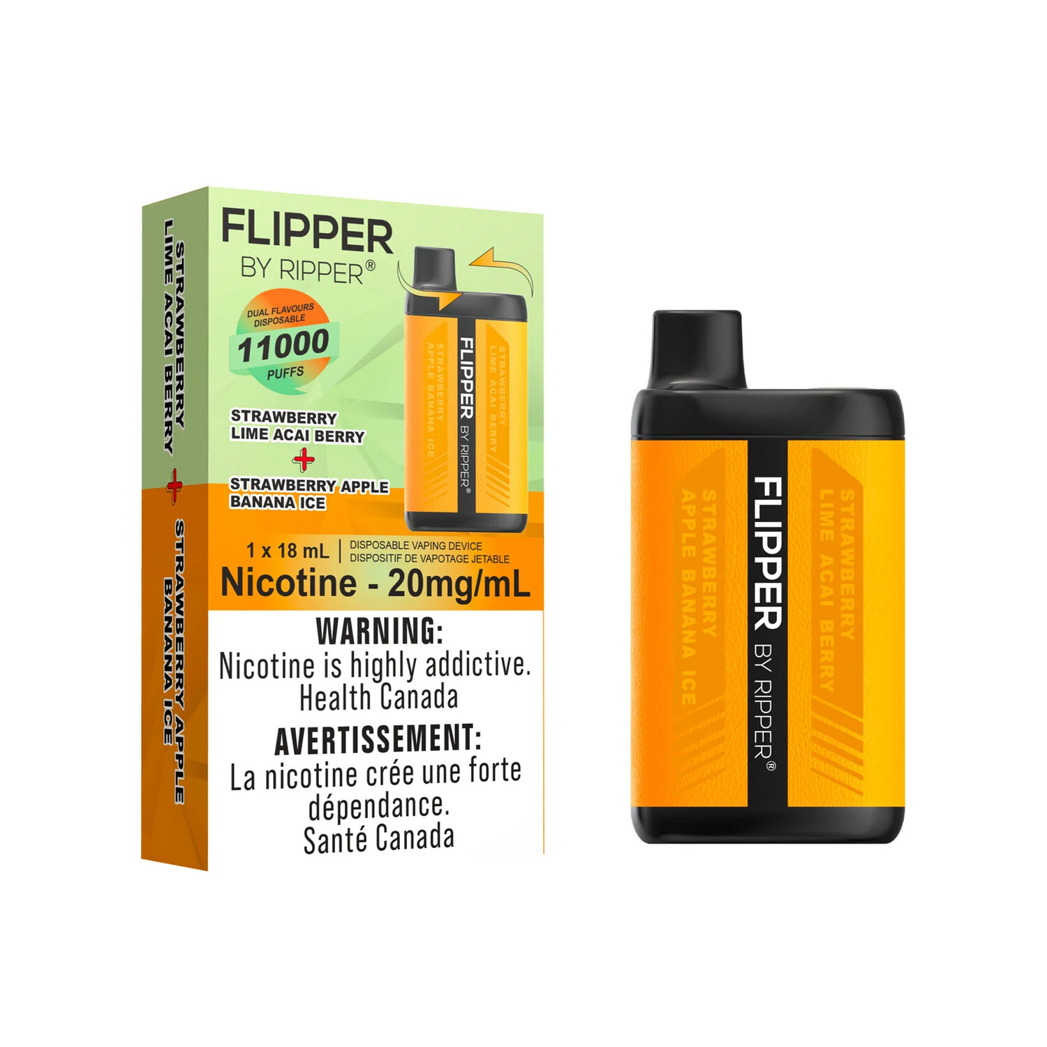 Flipper 11000 Puffs - Strawberry Lime Acai Berry + Strawberry Apple Banana Ice