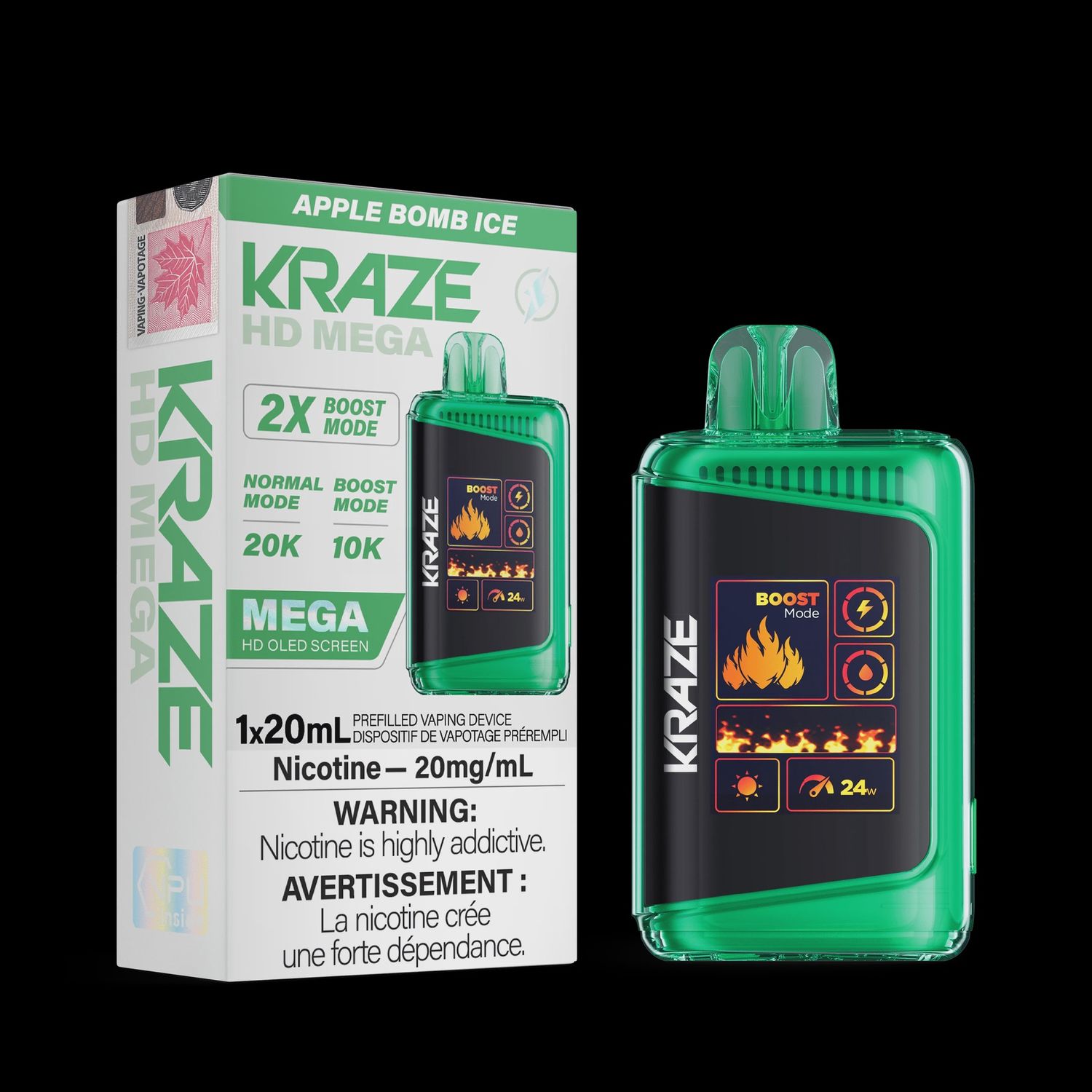 Kraze HD Mega 20,000 Puffs - Apple Bomb Ice