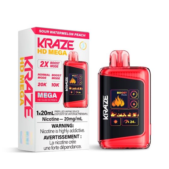 Kraze HD Mega 20,000 Puffs - Sour Watermelon Peach