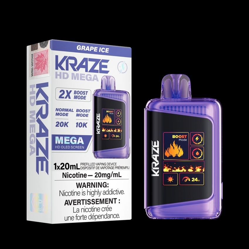Kraze HD Mega 20,000 Puffs - Grape Ice5