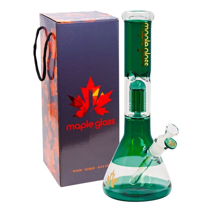 14&quot; Teal/Green Maple Glass Tree Perculator Bong