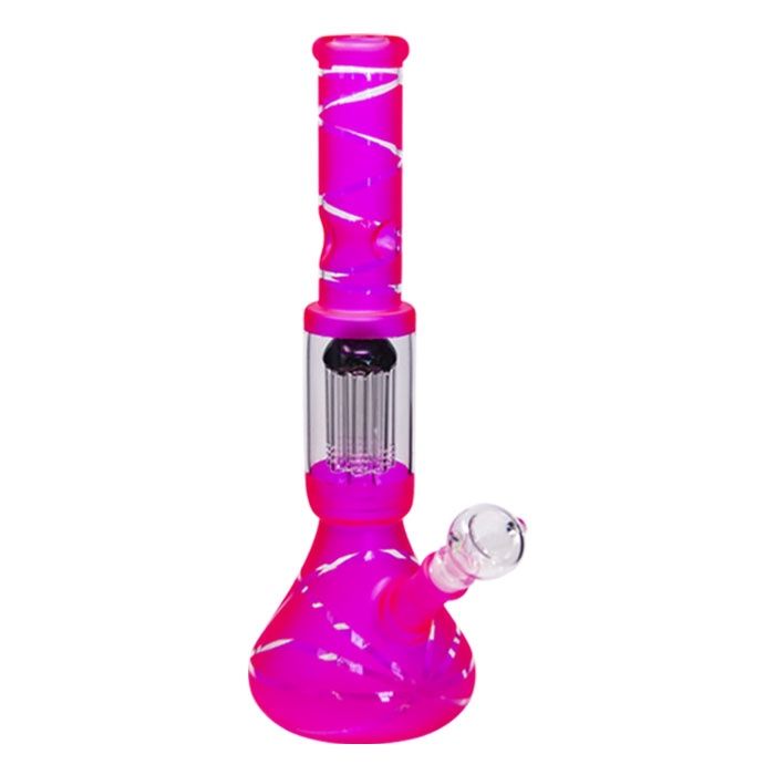 14&quot; Pink Striped Tree Perculator Bong